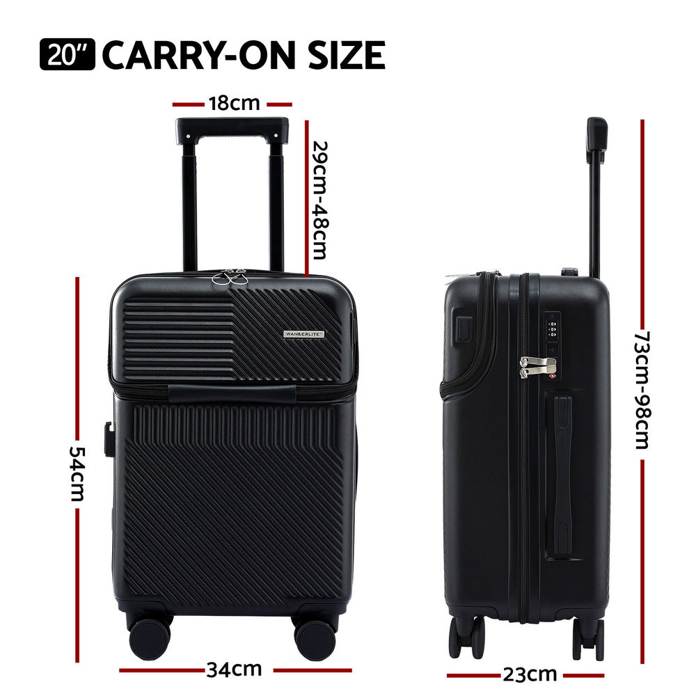 20 Luggage Suitcase Front Pocket Travel Carry On Tsa Black King