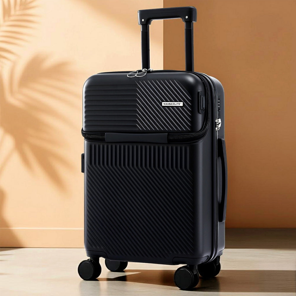 20 Luggage Suitcase Front Pocket Travel Carry On Tsa Black King