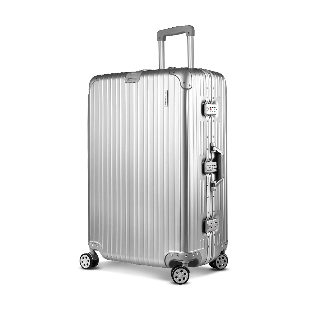 28 Inch Silver Luggage Trolley Travel Suitcase Durable Hard Case