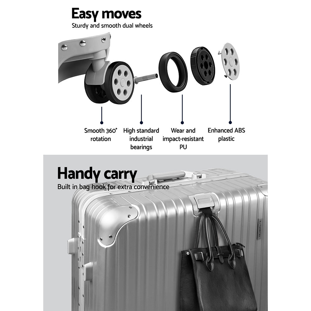28 Inch Silver Luggage Trolley Travel Suitcase Durable Hard Case