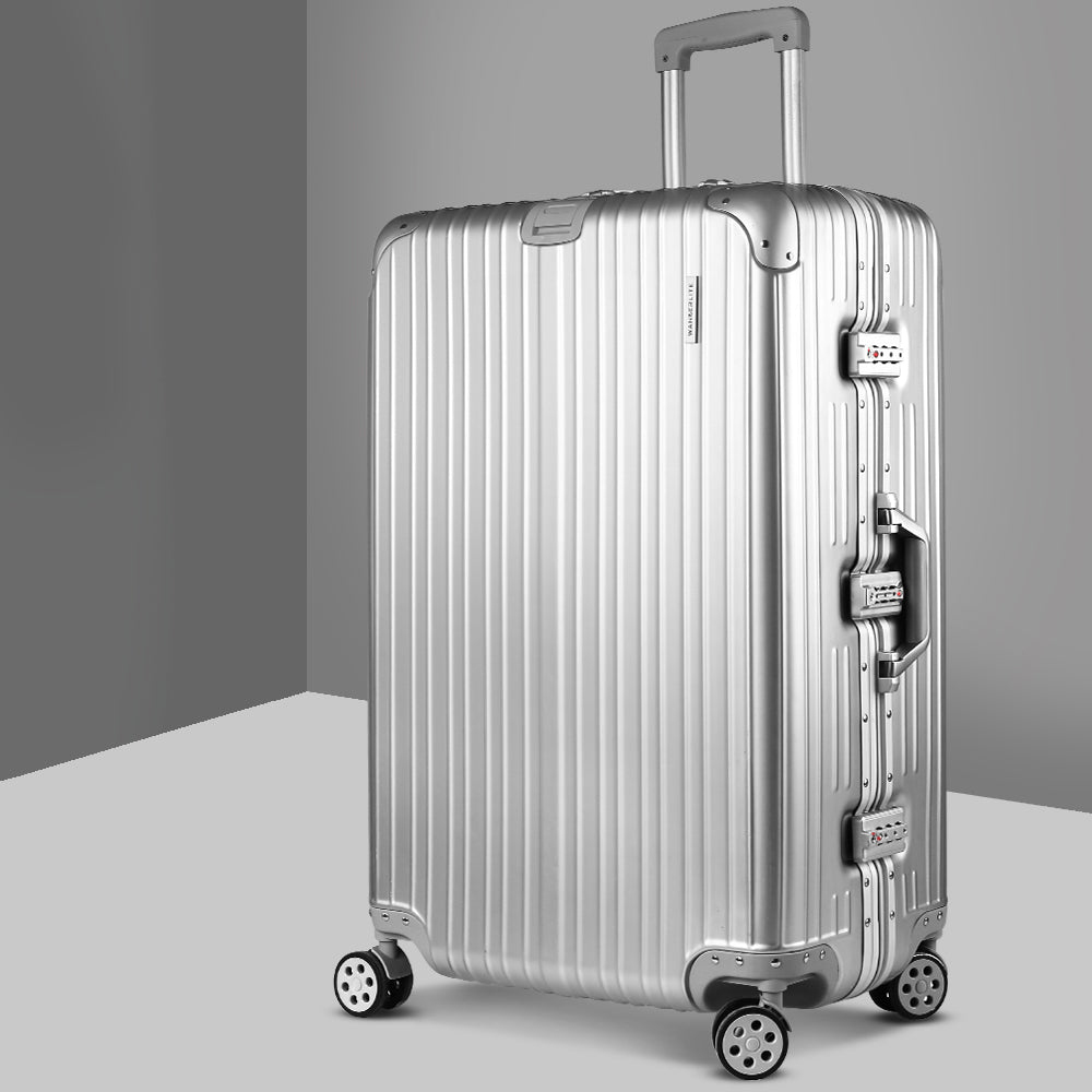28 Inch Silver Luggage Trolley Travel Suitcase Durable Hard Case