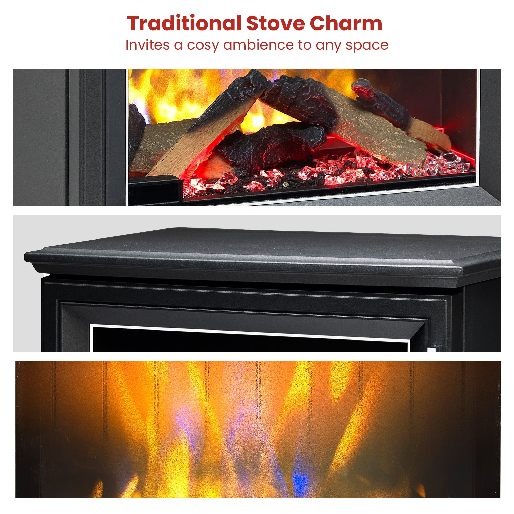 Electric Fire Stove Black Wood