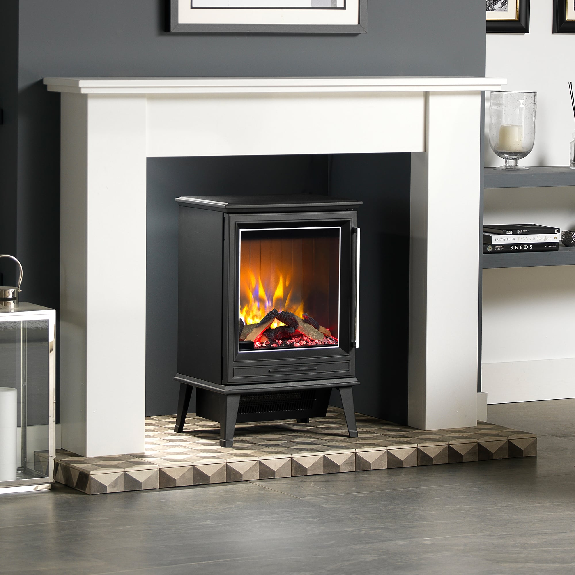 Electric Fire Stove Black Wood