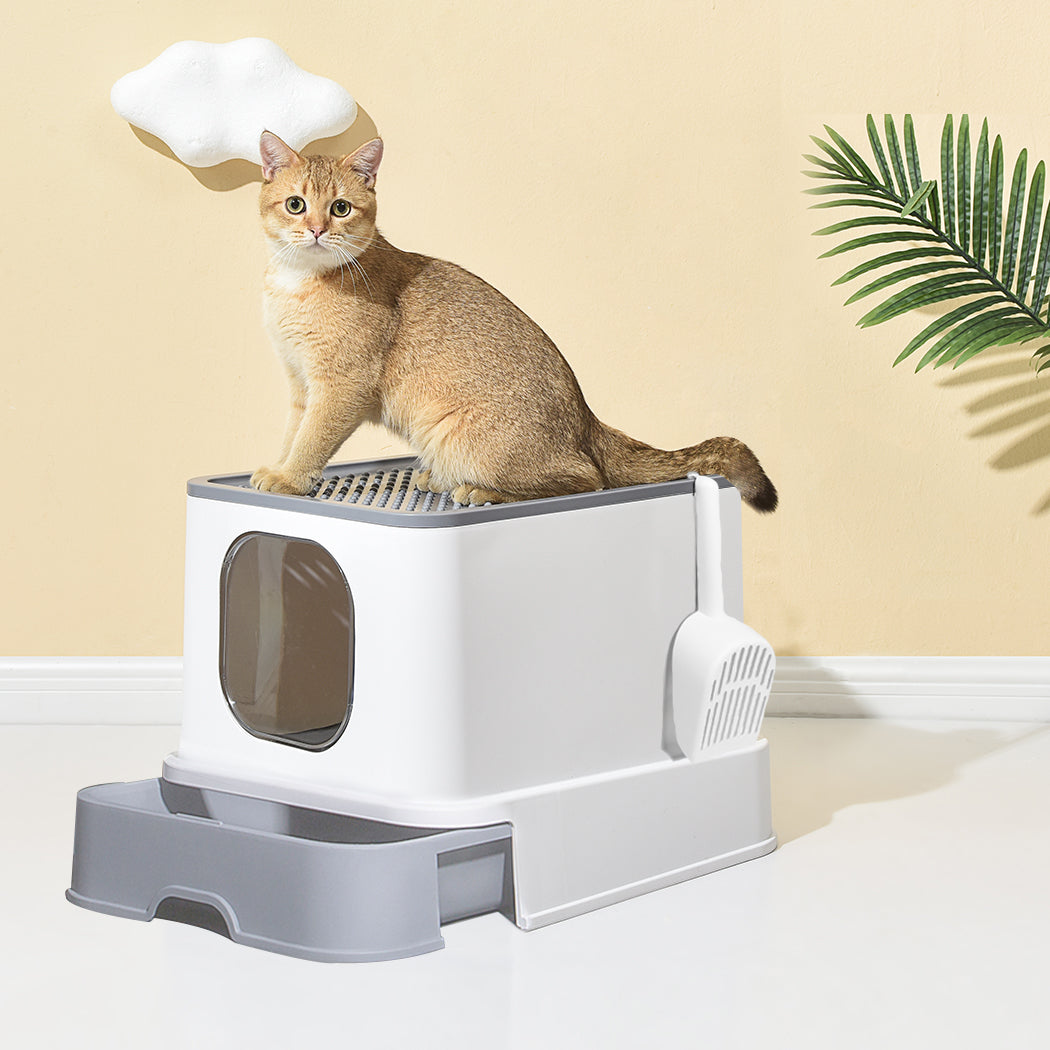 Cat Litter Box Fully Enclosed Kitty Grey