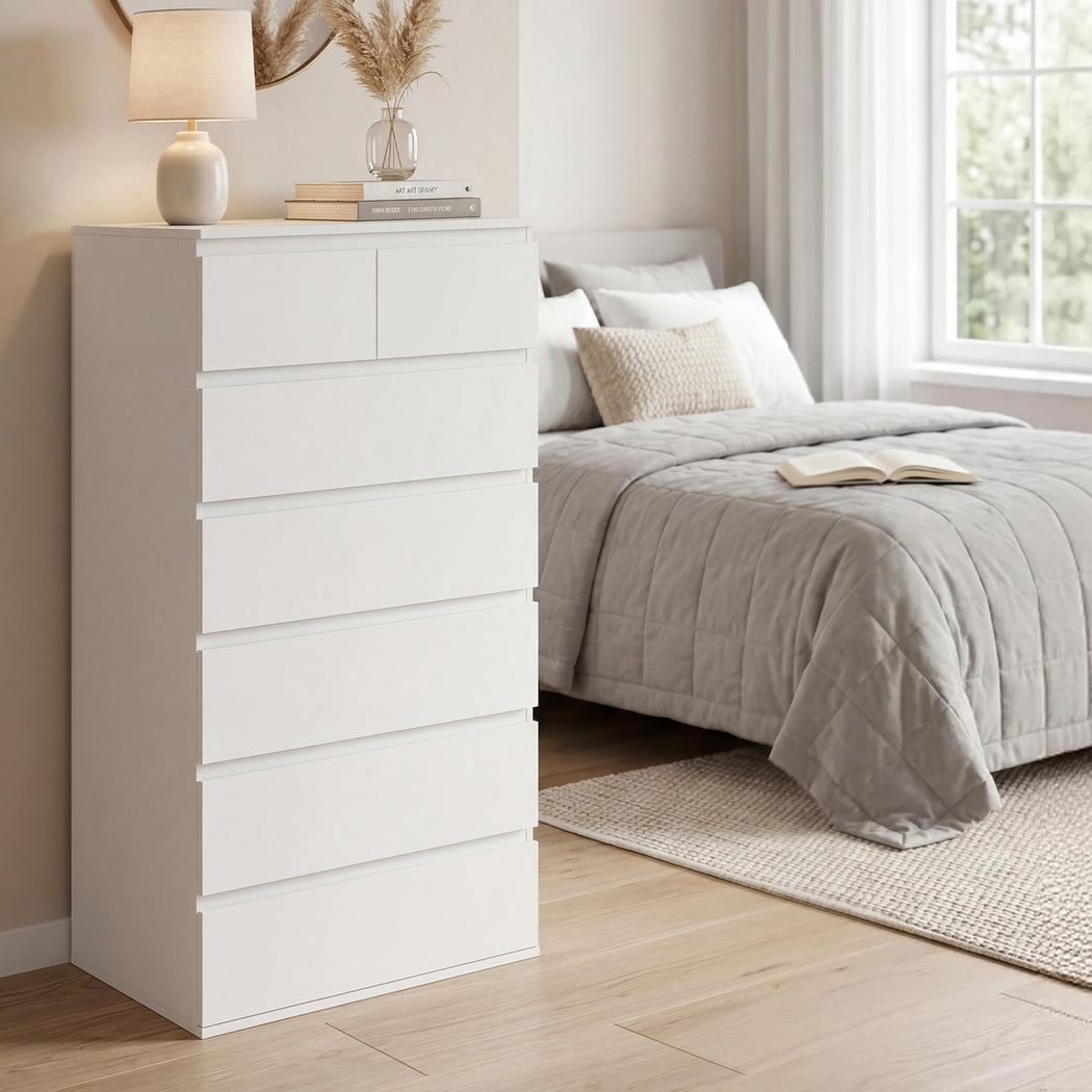 7 Drawer Tallboy Dresser White Storage Cabinet | Simpledeals