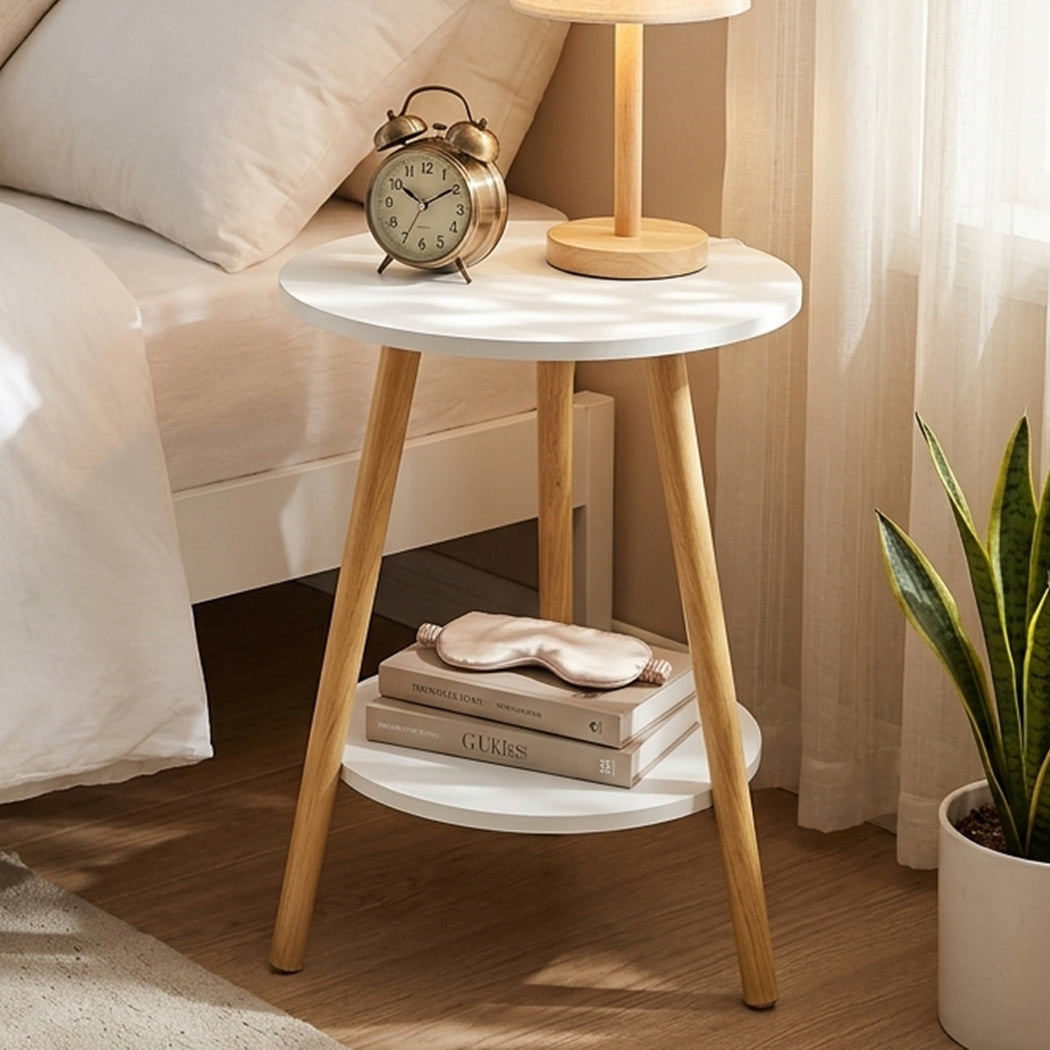 Round 2-Tier Coffee Side Table White Natural