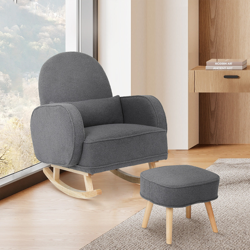 Elegant Fleece Rocking Chair with footstool  Space-Saving Design with id15&16 - photo 8