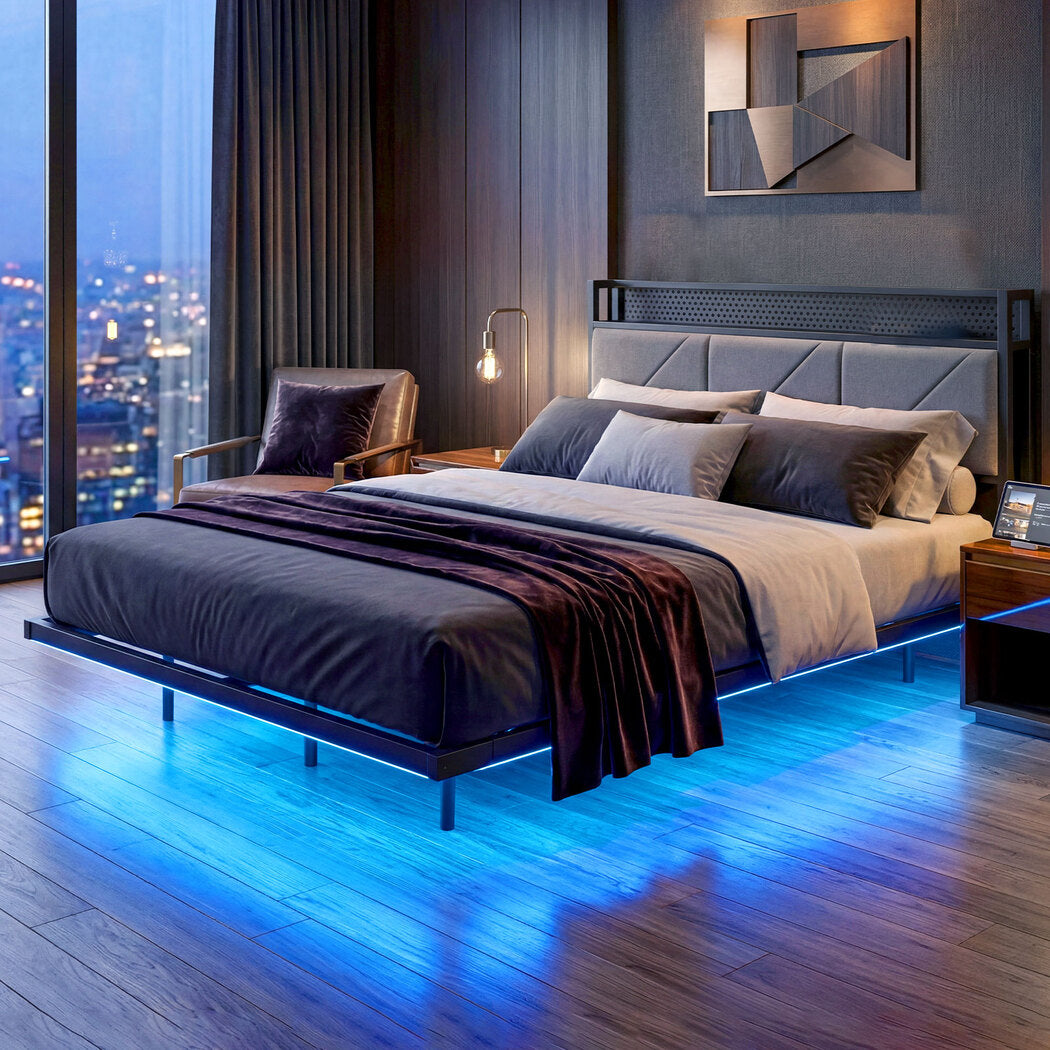 Double Bed Frame LED USB Headboard Storage | Simpledeals