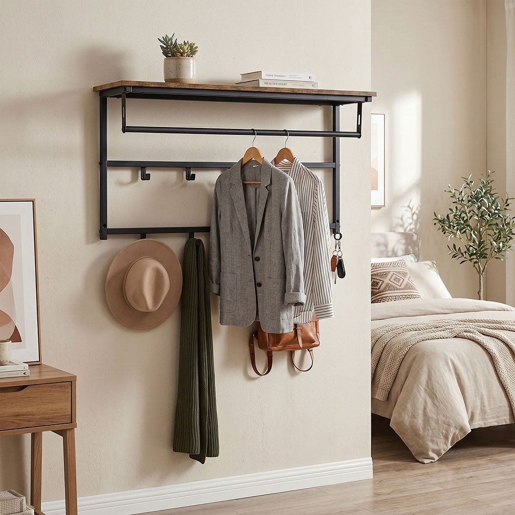 Floating Shelf Coat Rack Black 16x16cm