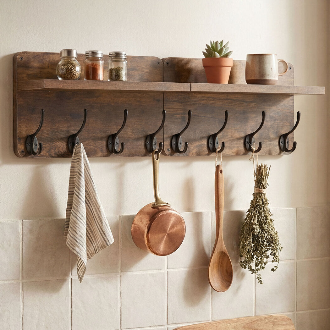 Wall Mounted Coat Rack Shelf Hooks Set 2pc | Simpledeals
