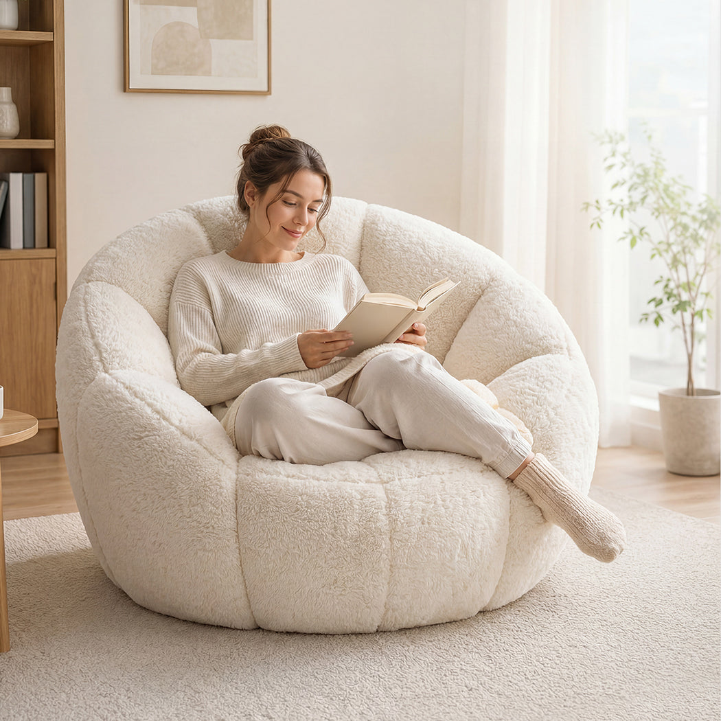 Floral Bean Bag Chair White 100x105x75cm