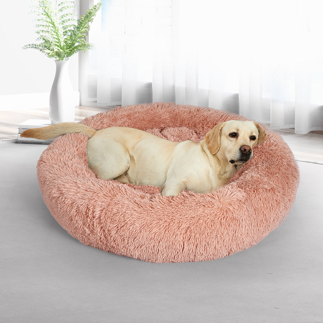 Pet Bed Cat Dog Donut Nest Calming M Pink - Medium