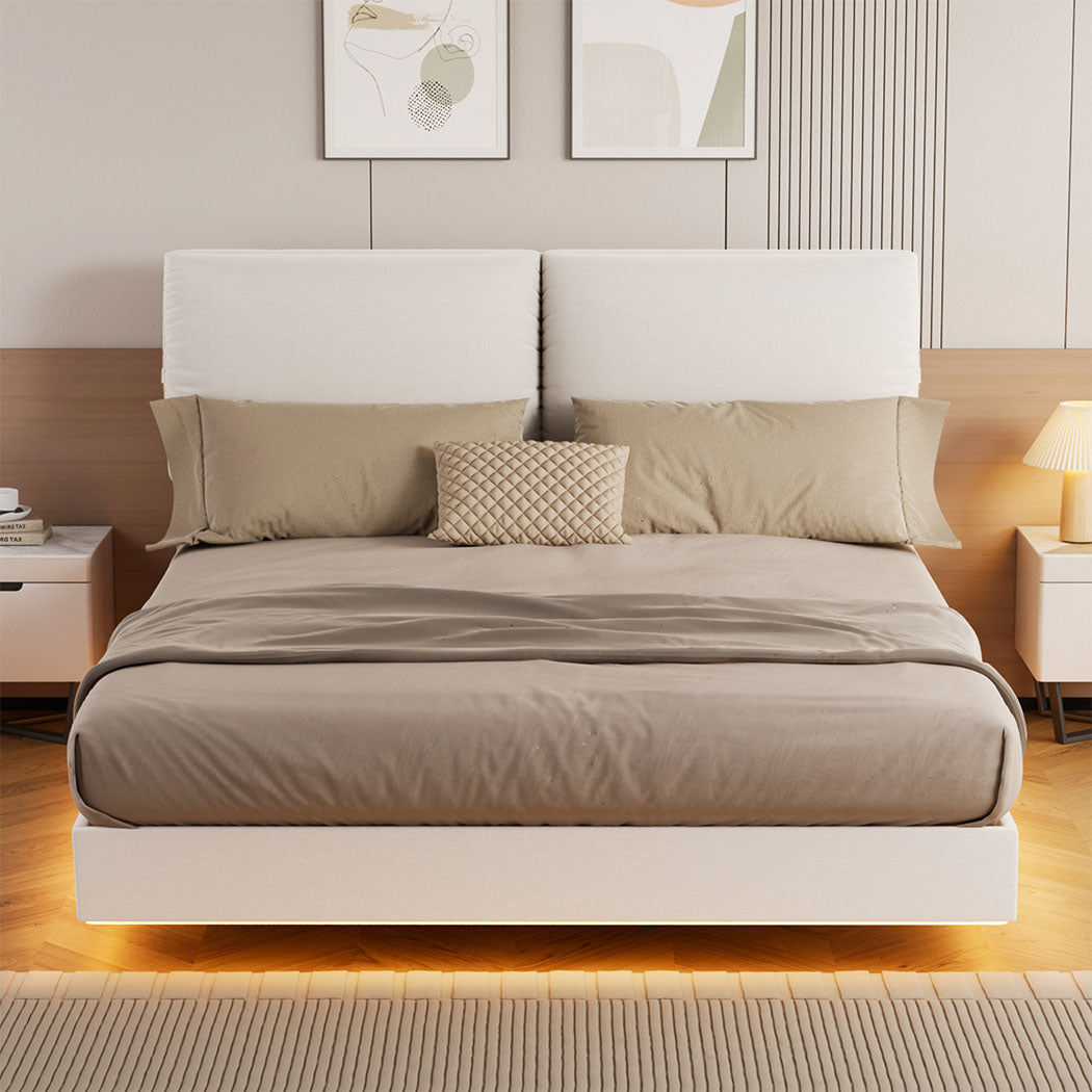Double Floating Bed Frame With Sturdy Support