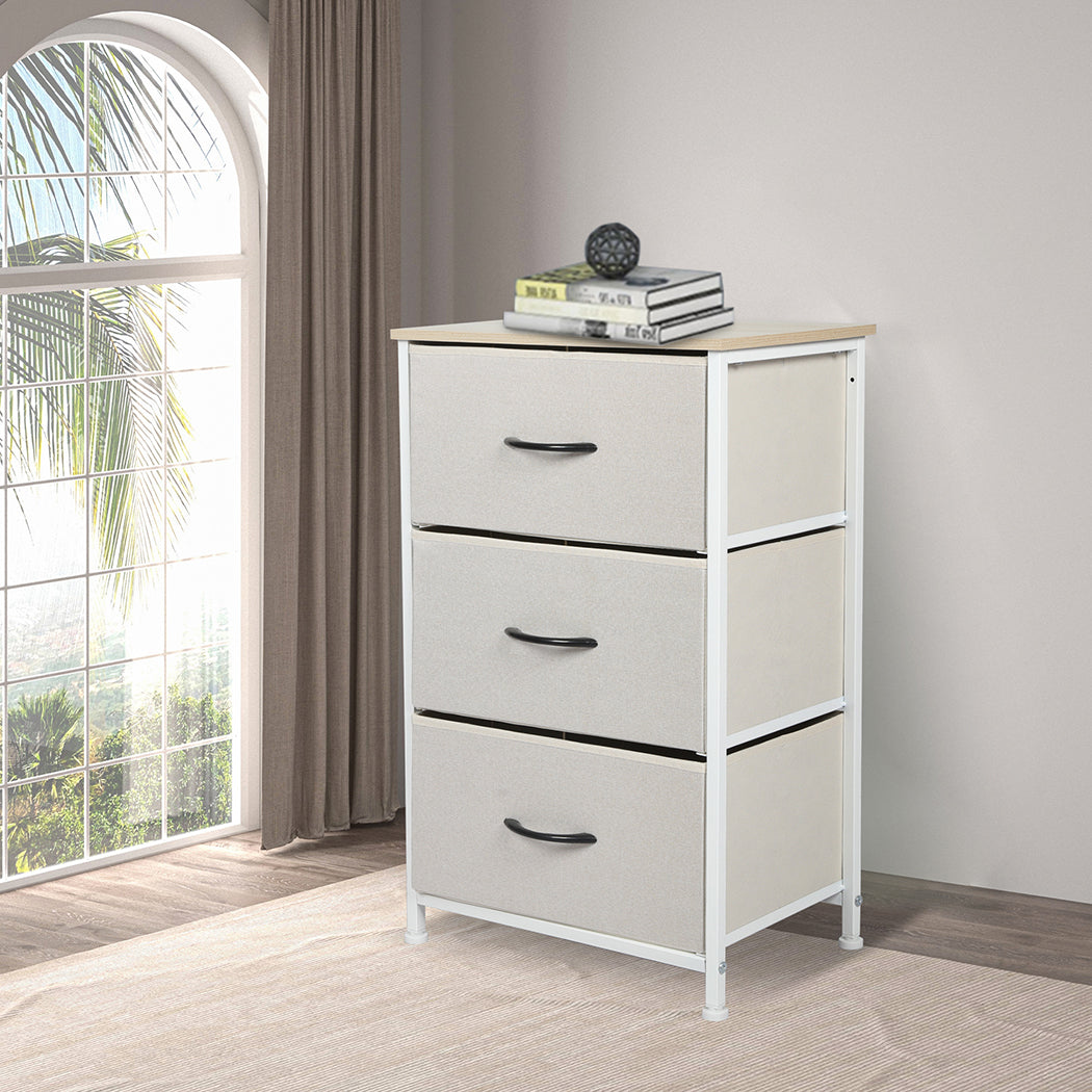 Chest of 3 Drawers Bedside Table Beige