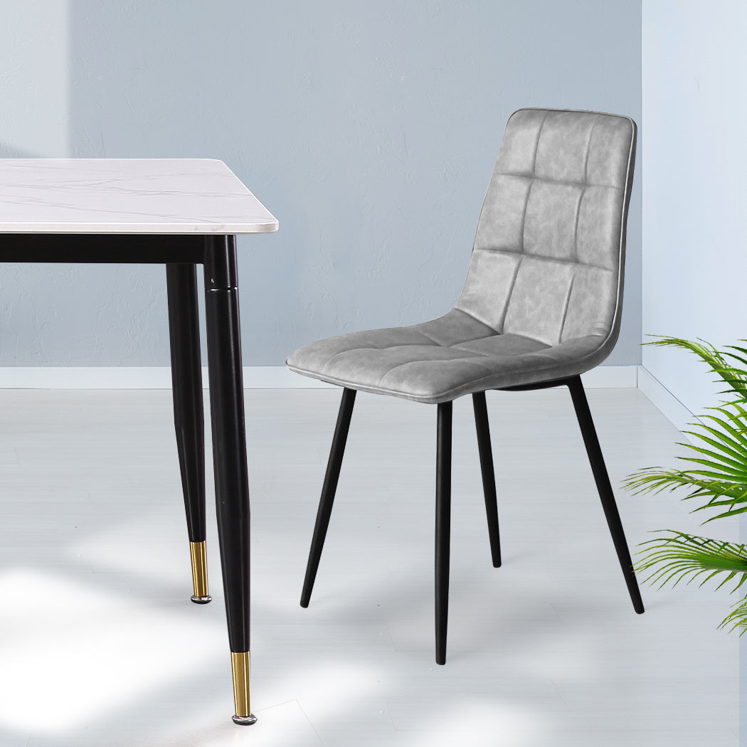 4x Dining Chairs Lounge Room Padded Seat PU Leather Grey/Blue