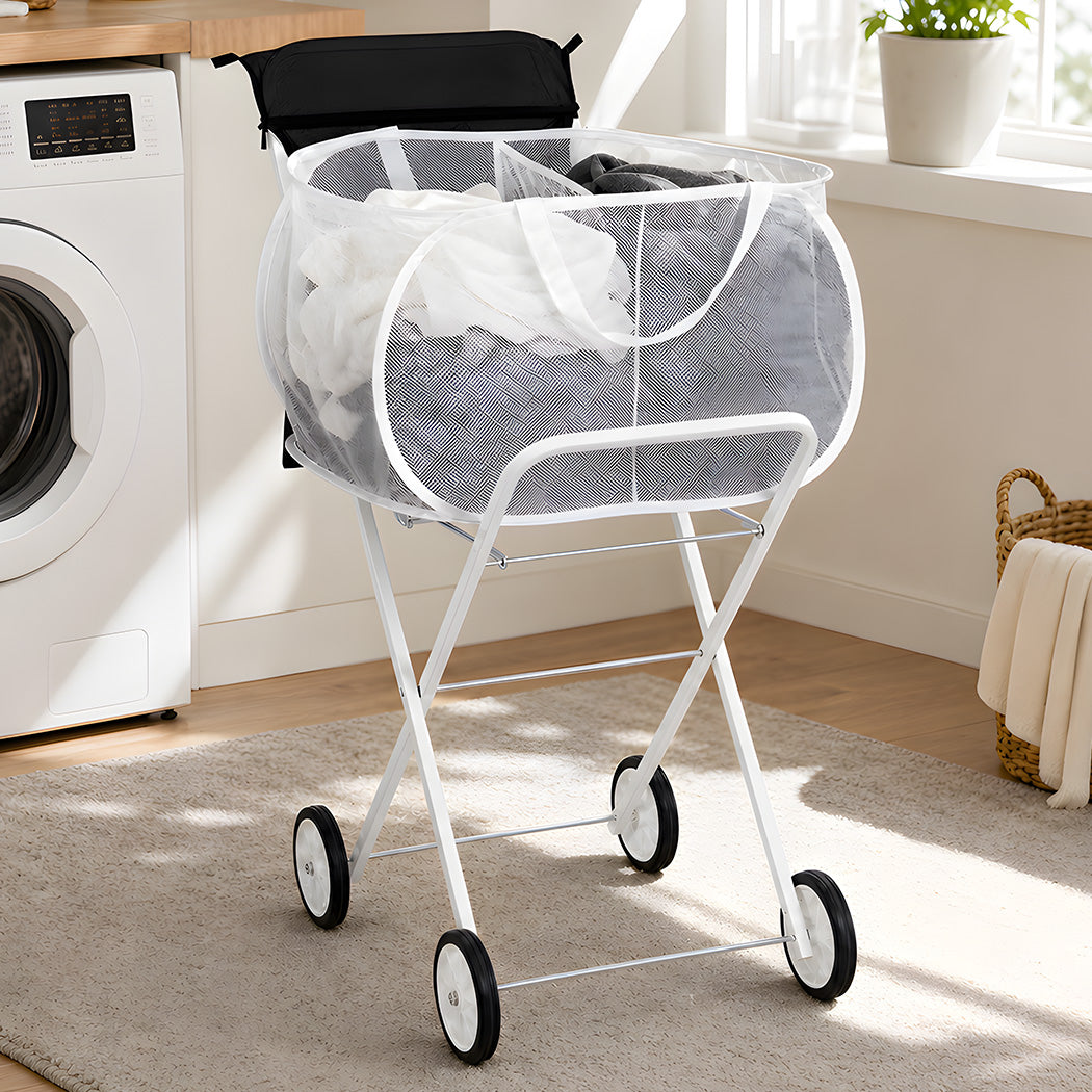 Laundry Trolley With Wheels Foldable 56x43x91cm