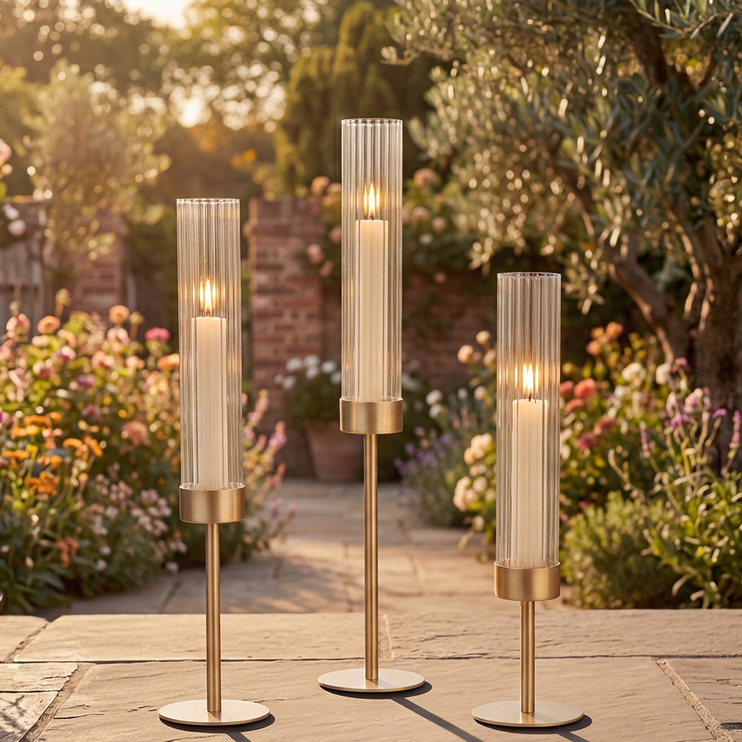 Gold Candle Holder Set Removable Glass 10x10x36cm