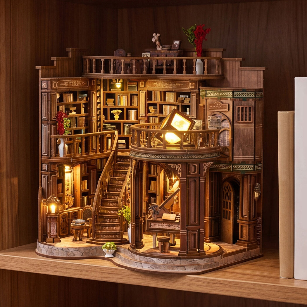 Vintage Library Book Nook Kit Walnut 23x17x23cm