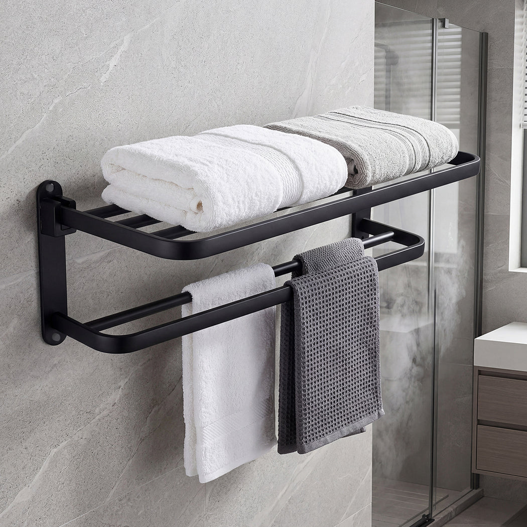 Double Towel Rack Wall Mounted Matte Black | Simpledeals