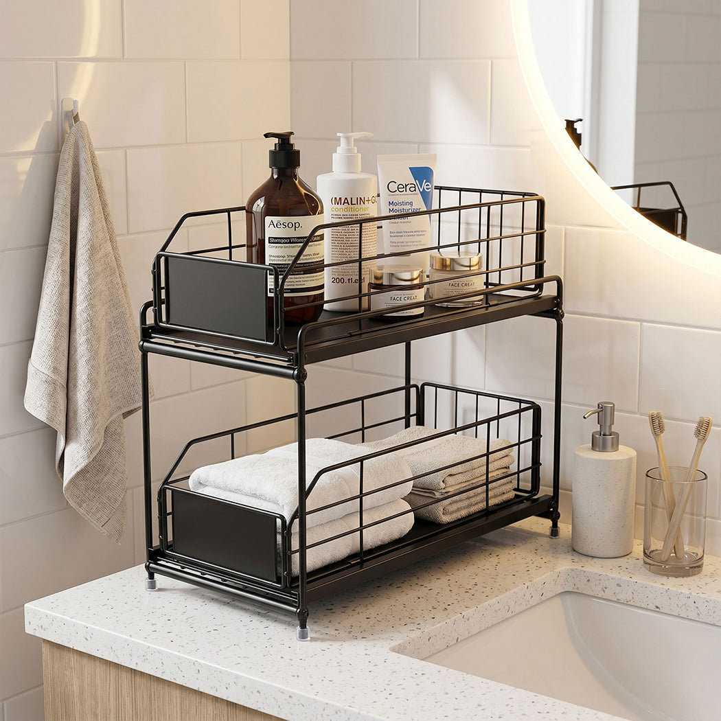 Pull Out Cabinet Organiser 2 Tier Under Sink | Simpledeals
