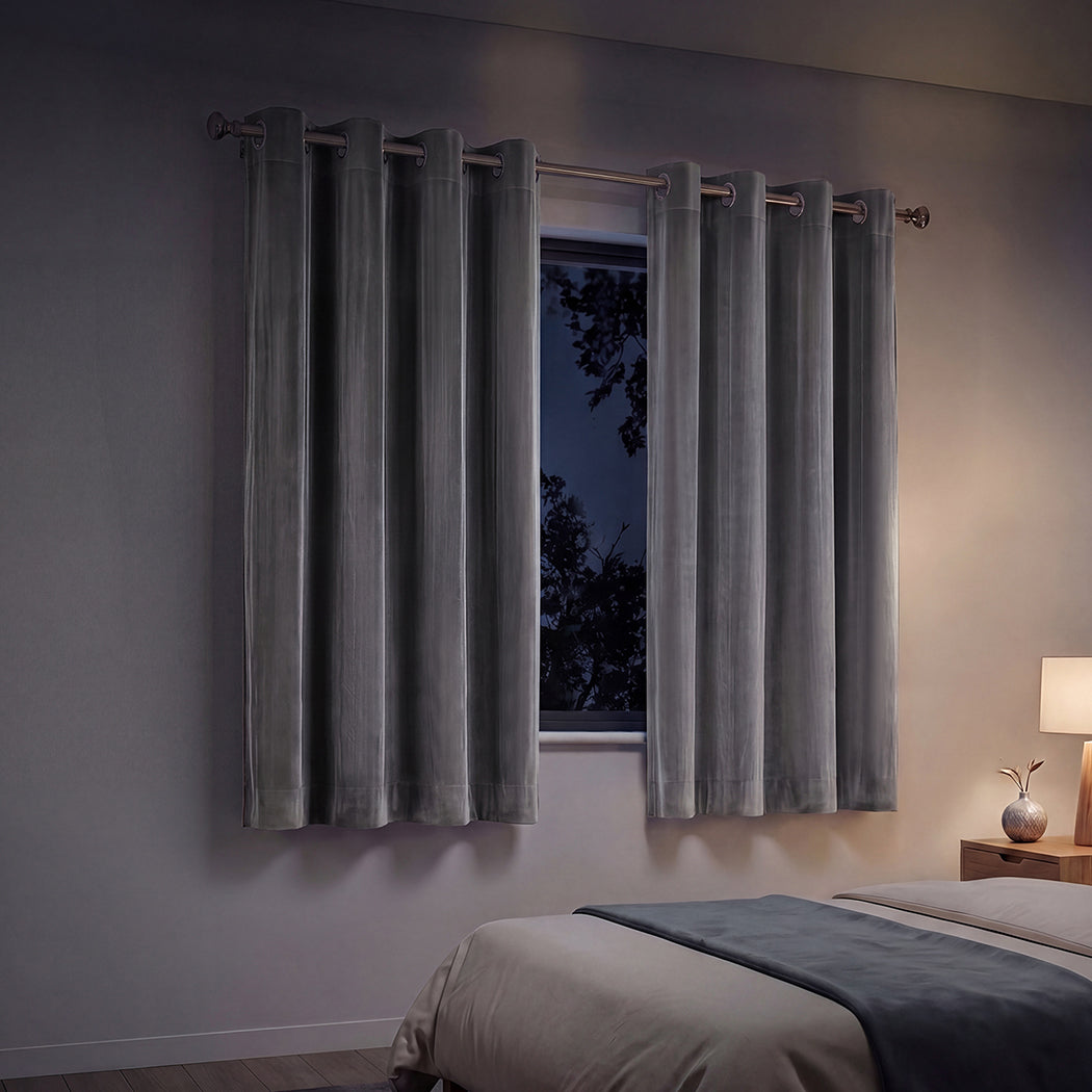Velvet Blackout Curtains Grey 2 Panel Eyelet | Simpledeals