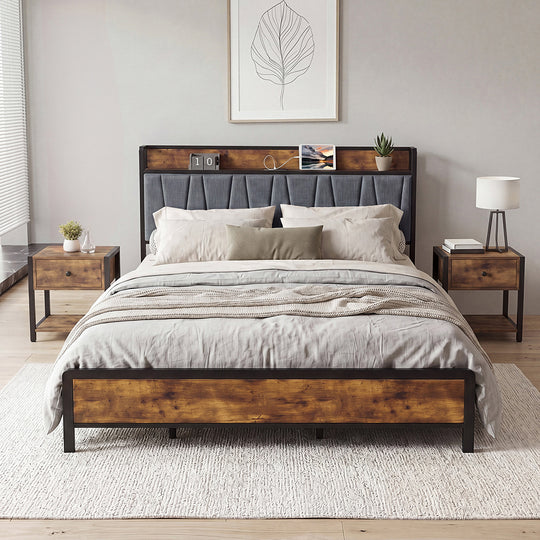 King Bed Frame Industrial Storage 220x183x105cm