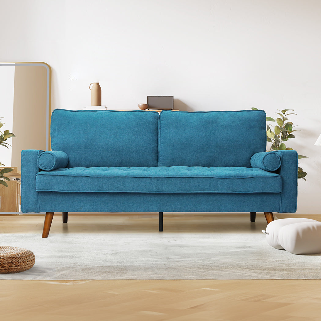 Stylish Fabric Sofa Armchair 3 Seater Couch Blue 191cm Wide