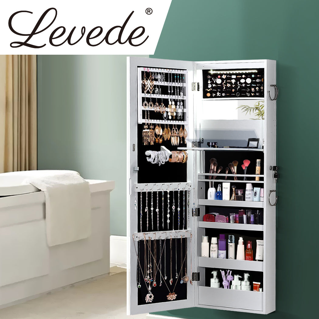 Mirrored Jewellery Cabinet Storage Organizer with Lock Stand