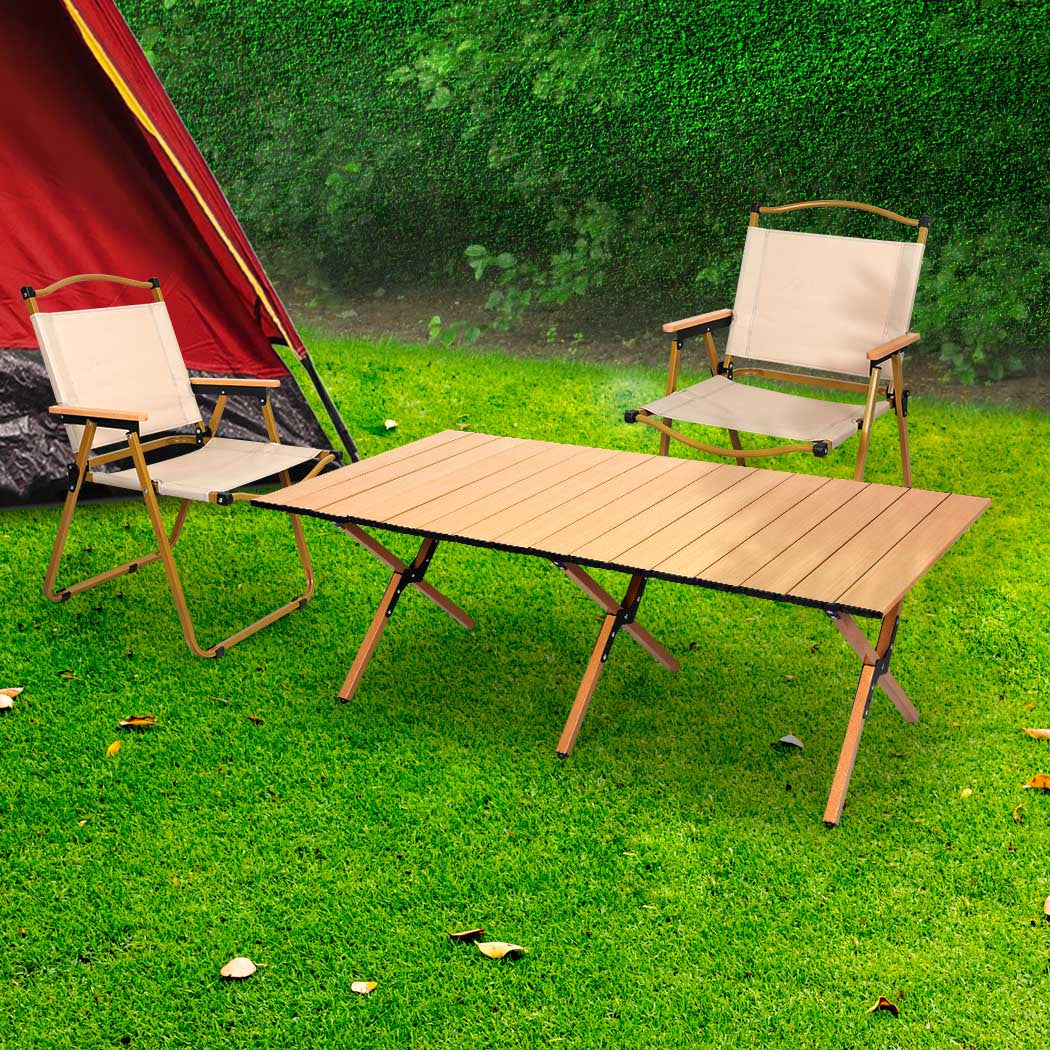 Folding Camping Table and Chairs Set Portable Outdoor Picnic Oak Set