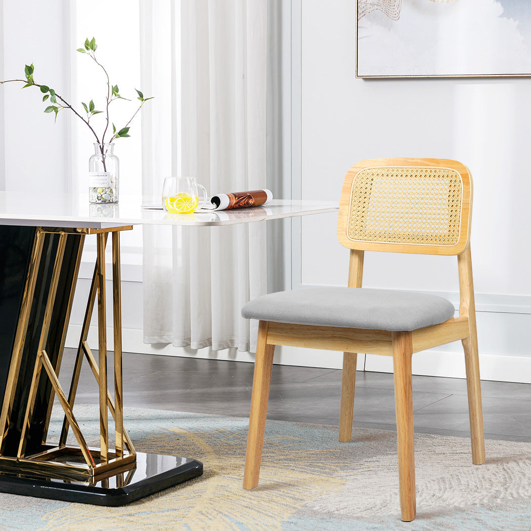 Premium 2x Dining Chair Wood Rattan Armless Natural  Foldable, id4
