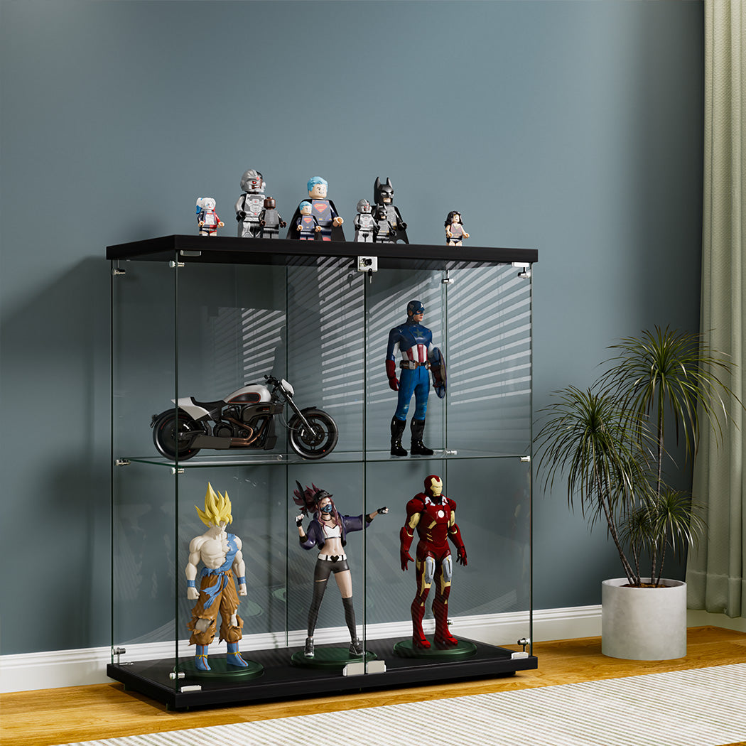 Luxury Glass Display Cabinet Lockable Collections Storage 2 Tier with id11&12