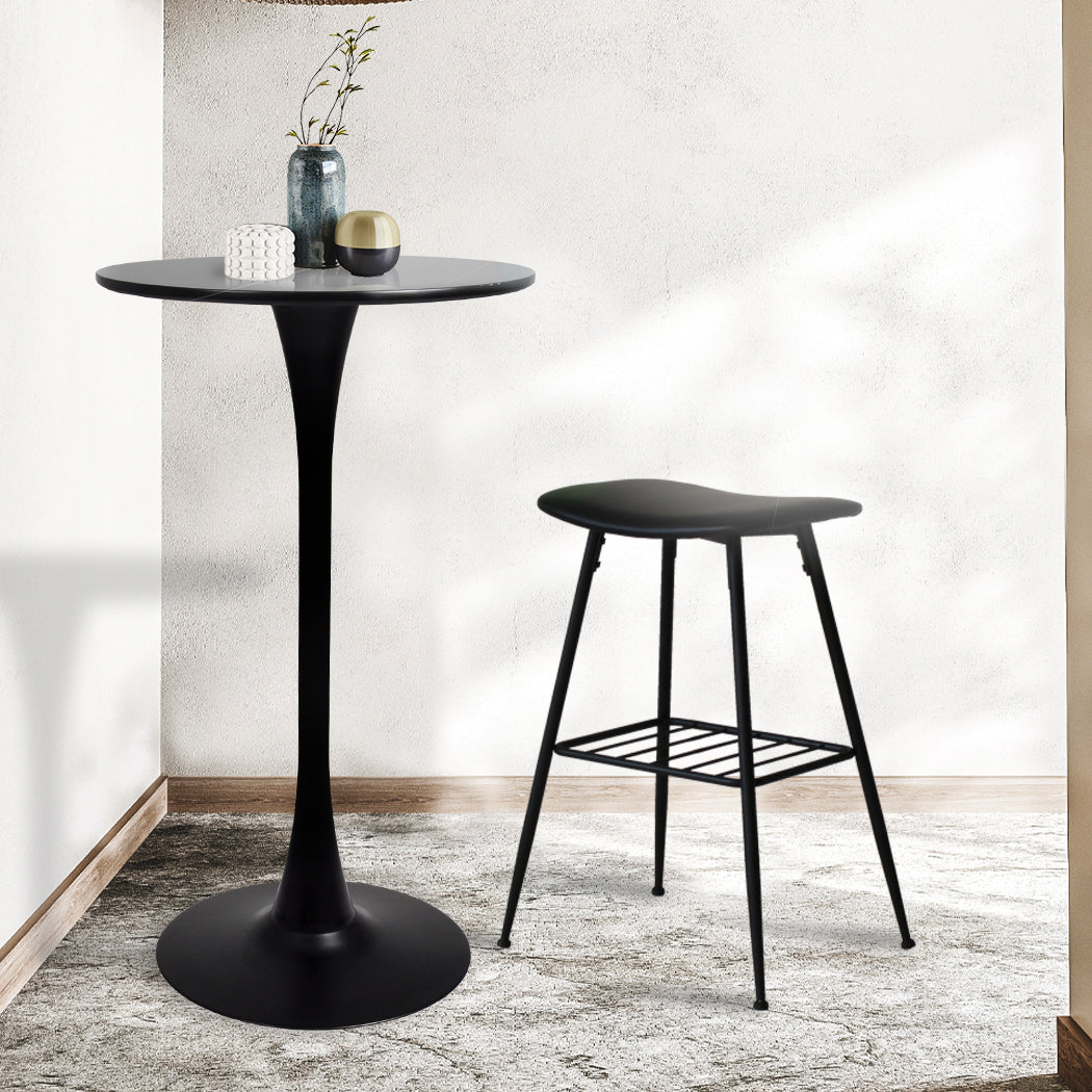 Contemporary 2x Round Bar Table Pub Tables Black  Easy Assembly with id11&12