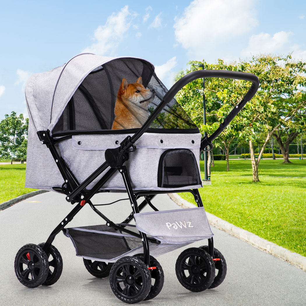 Pet Stroller Pram Dog Carrier Trailer Grey