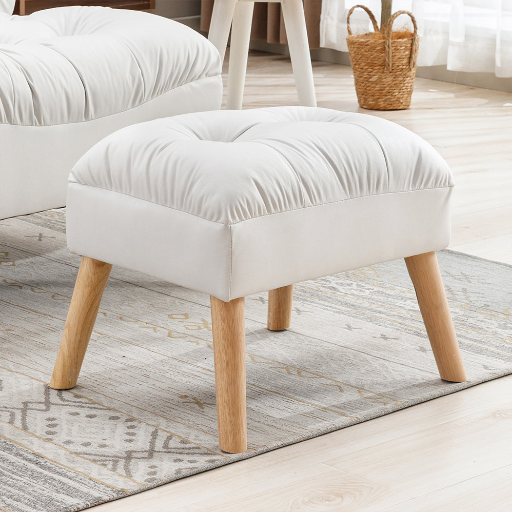Cream Leather Ottoman Footstool 46x36x40cm