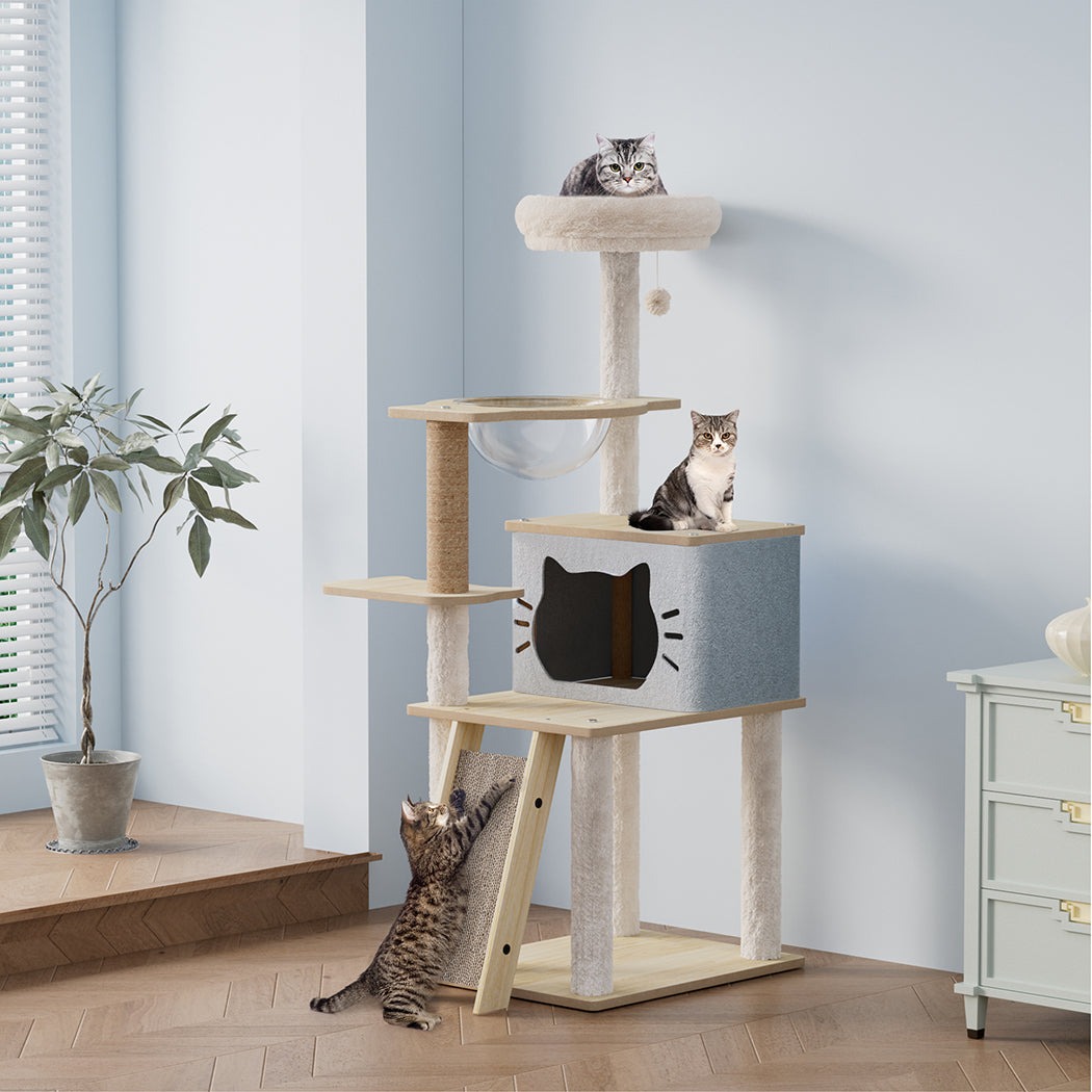 Cat Tree Tower Beige 50x40x120cm
