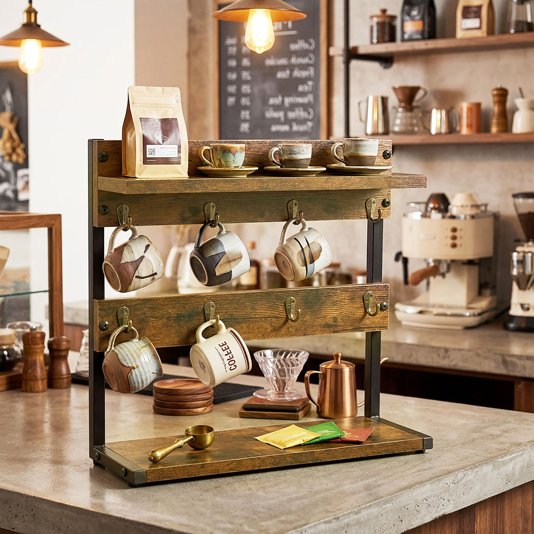Mug Holder Stand Industrial 2 Tier 8 Hooks | Simpledeals