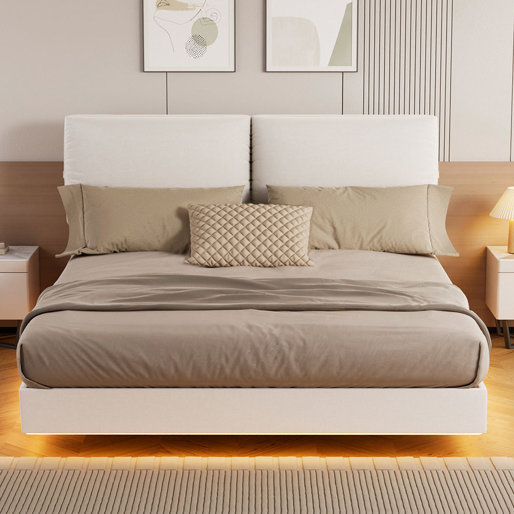 Floating Bed Frame With LED Light 220x187x96cm