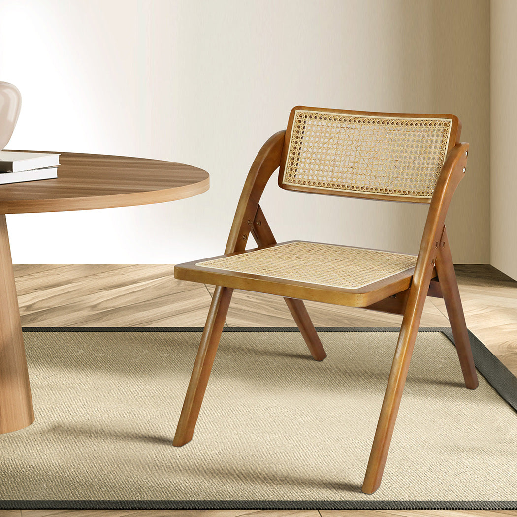 Functional 6X Foldable Rattan Dining Chairs  Wood Finish Classic