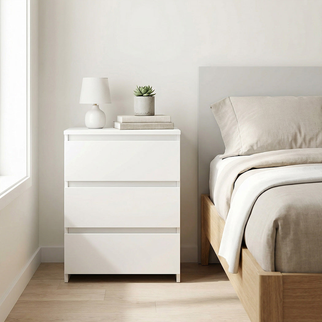 Bedside Table 3 Drawers White 45x35x61cm