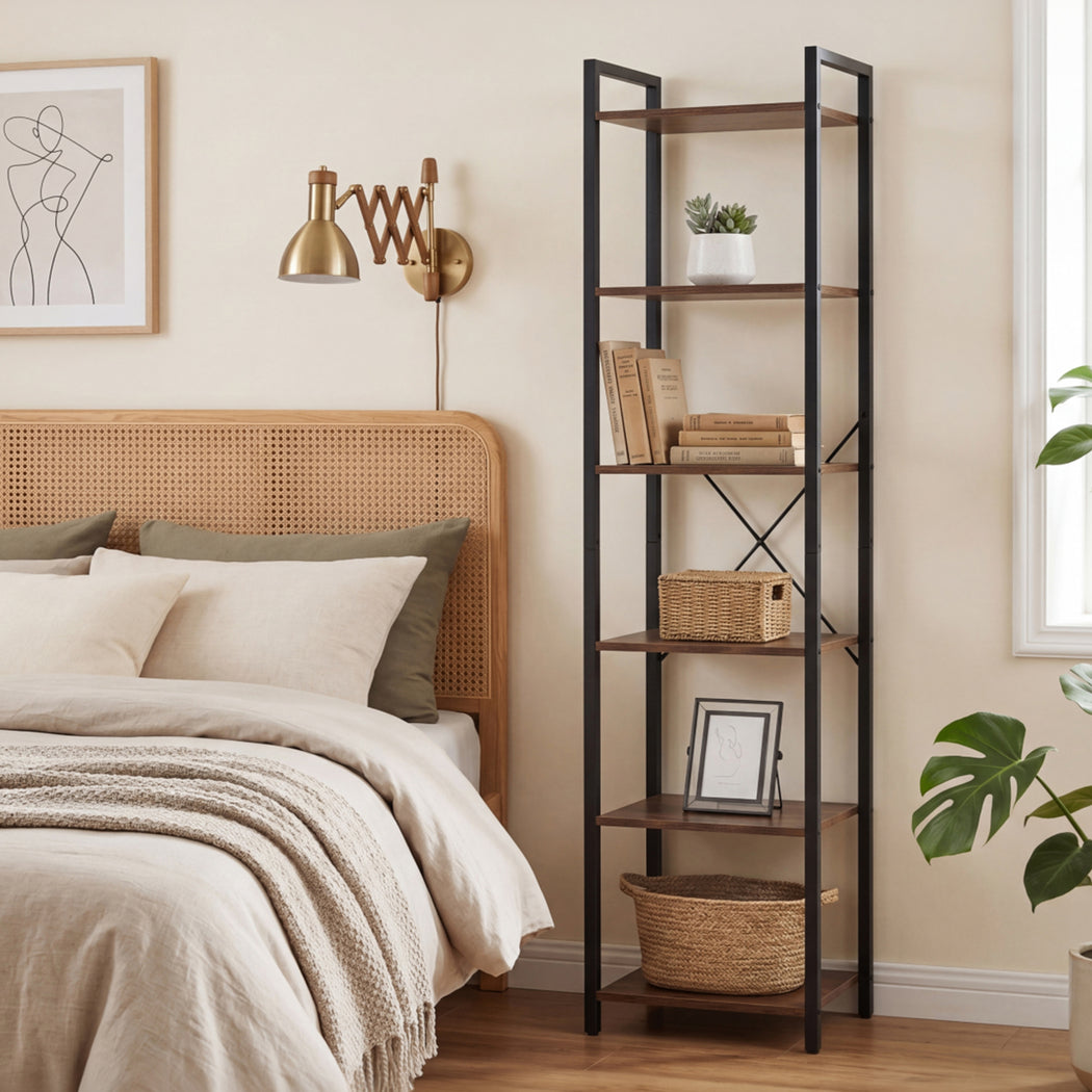 6 Tier Tall Bookshelf Industrial Bookcase | Simpledeals