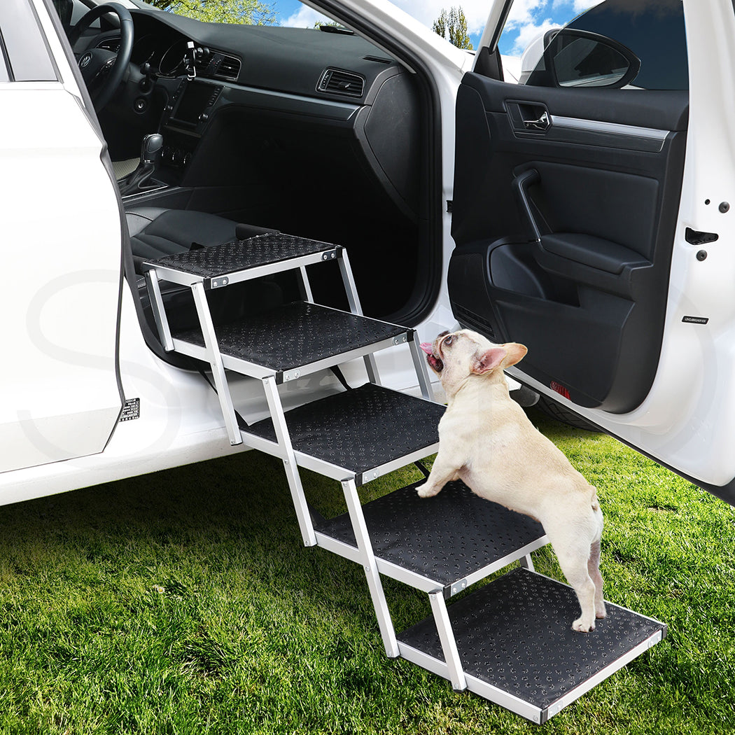 5-Step Dog Ramp Adjustable Height Black Portable Pet Stairs for Dogs