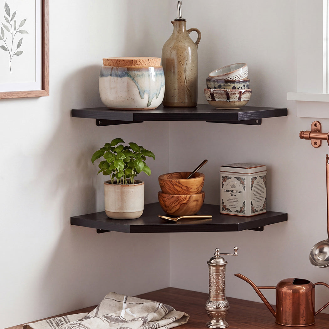 Corner Wall Shelves 2pc Floating Storage Black | Simpledeals