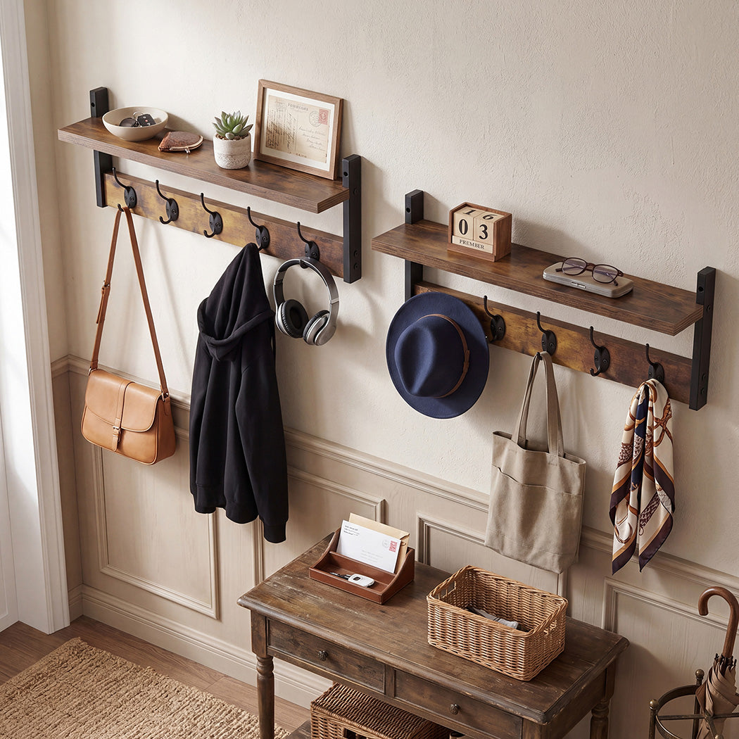 Wall Mounted Coat Rack Shelf Double Hooks | Simpledeals