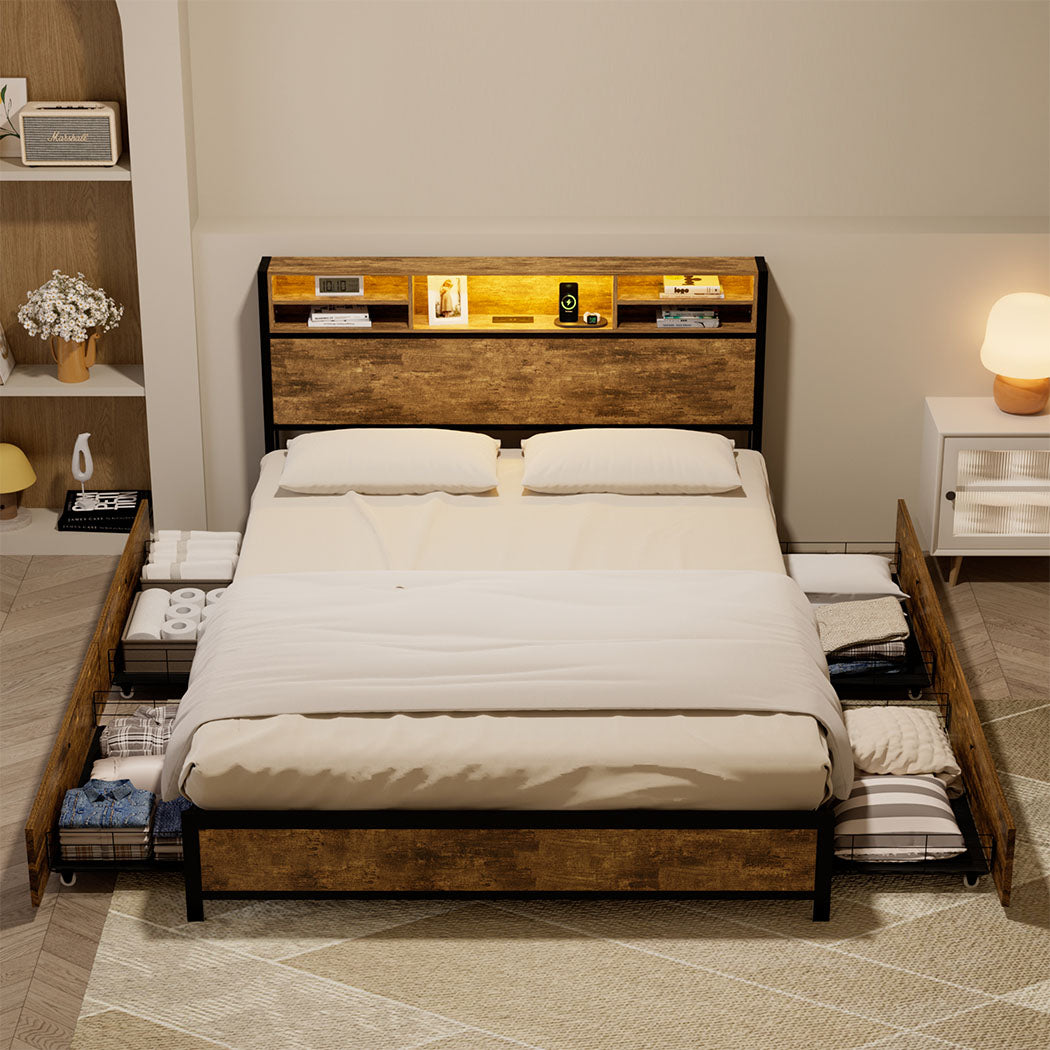 Queen Floating Bed Frame With Sturdy Wooden Slats And Modern Design