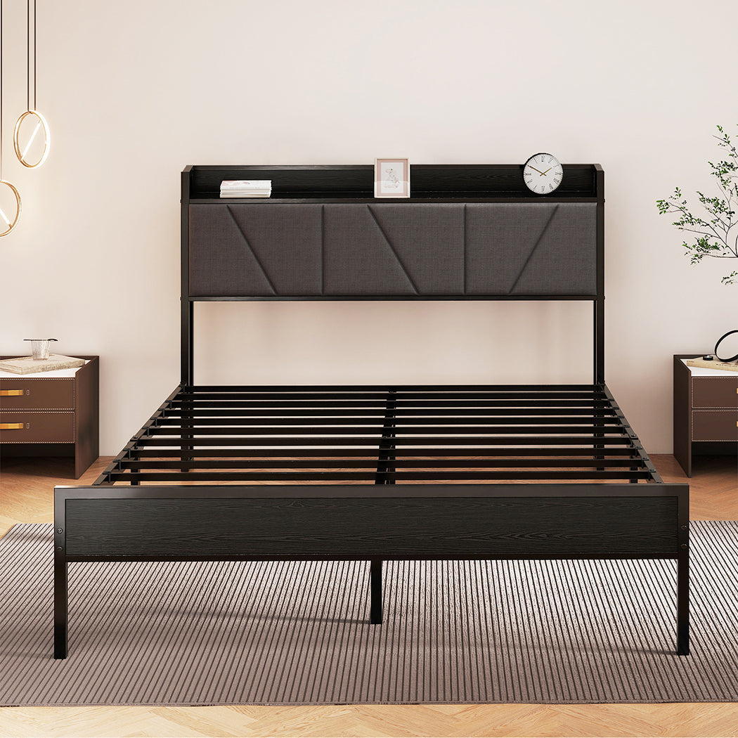 Double Bed Frame Grey Steel 190x137cm