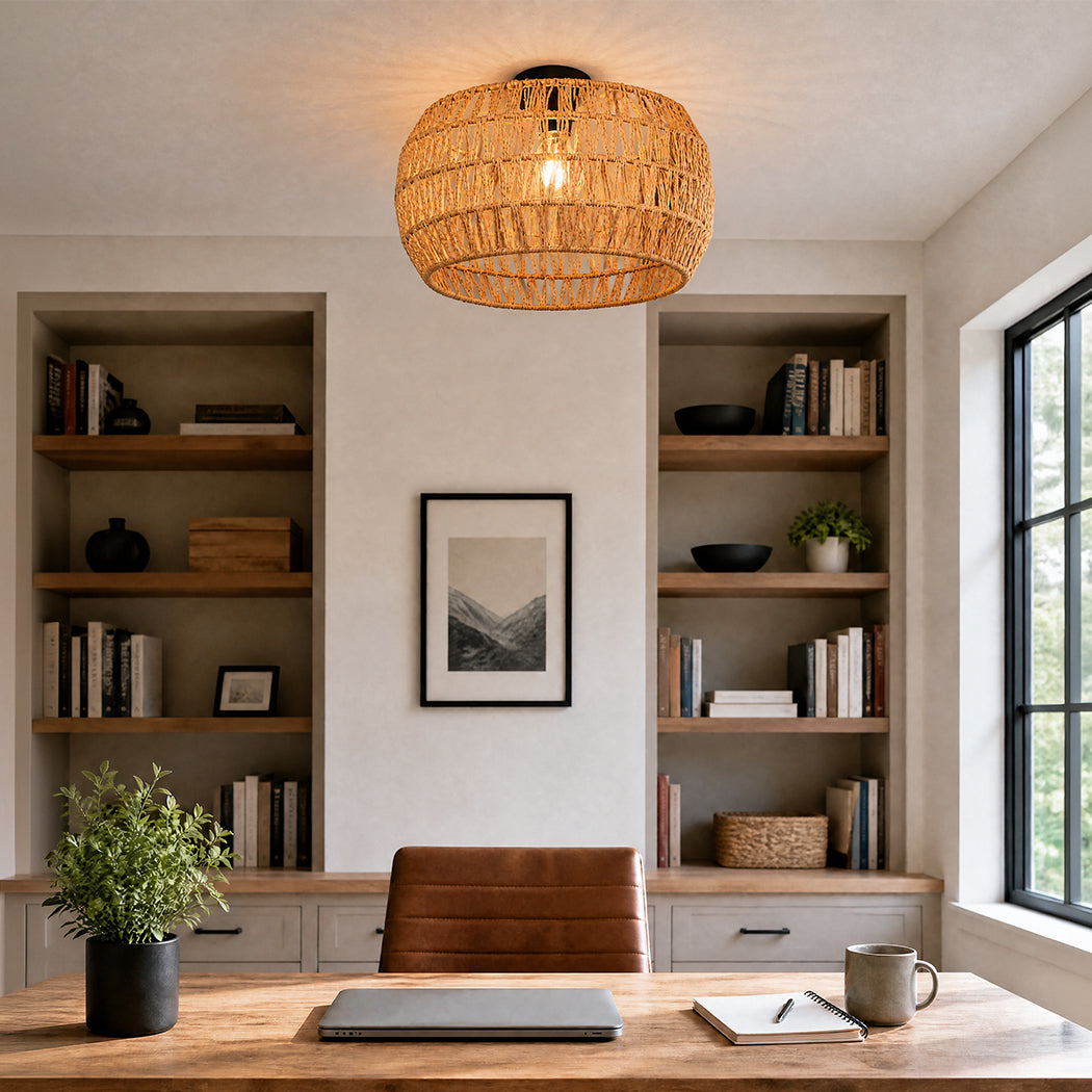 Pendant Light Shade Yellow Paper Rope 32x32x17cm