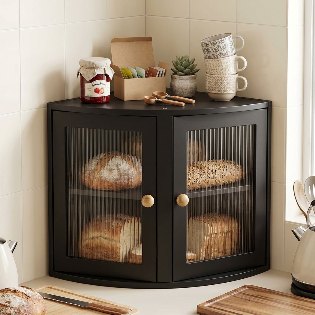 Corner Bread Box 2 Tier Bamboo Kitchen Storage | Simpledeals
