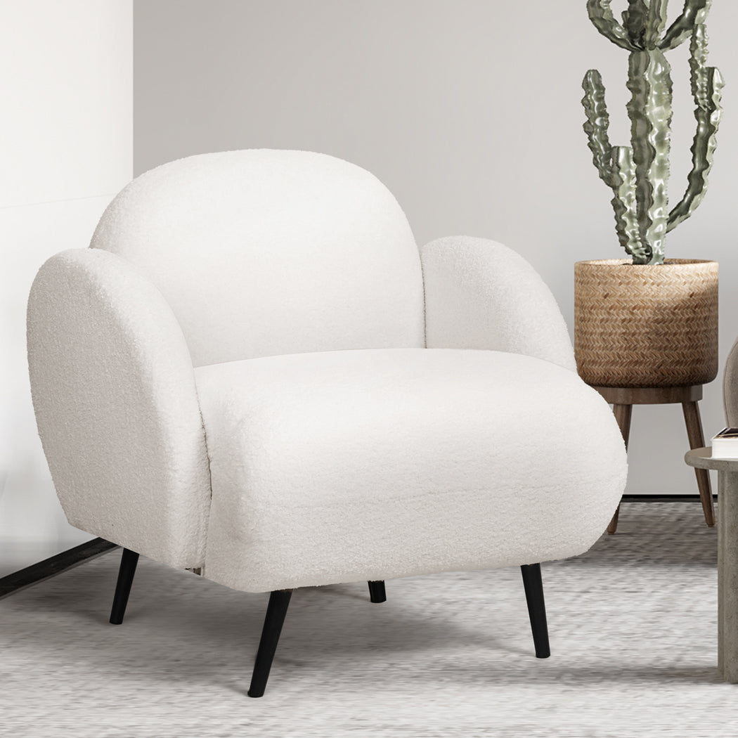 Stylish Sofa Chair Fleece Upholstered Single White  Adjustable Height