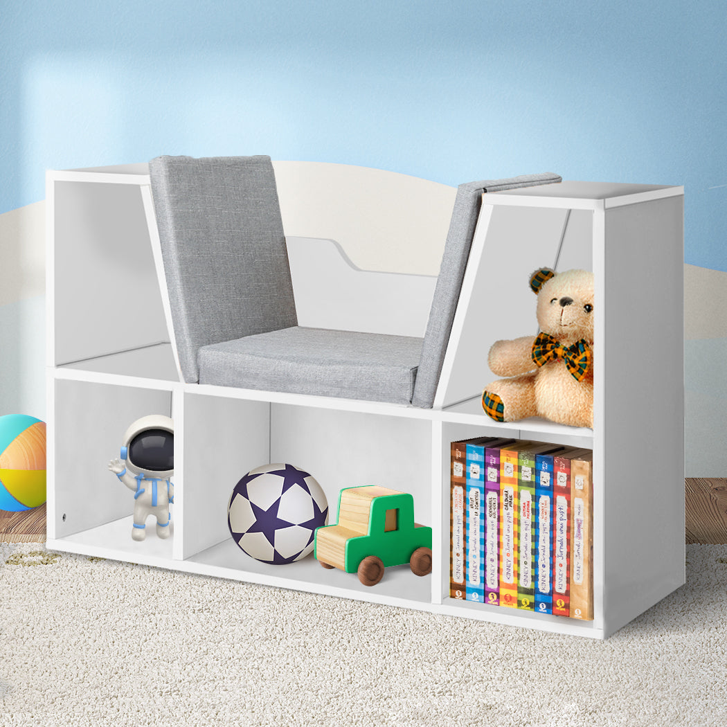 Kids Bookcase Toys Box Shelf White