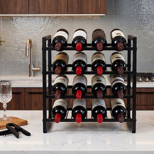16 Bottle 4-Tier Metal Wine Rack Black - Home & Garden